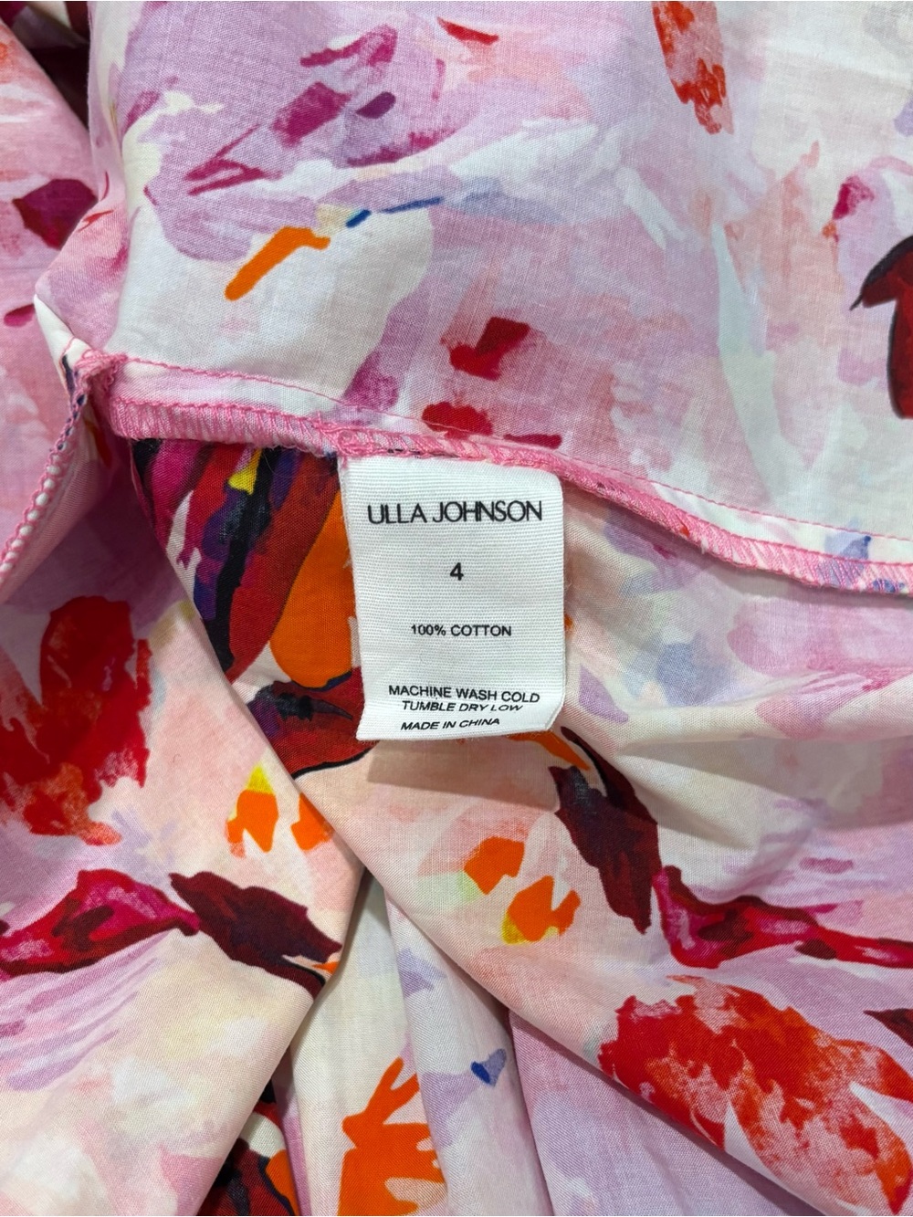 Ulla Johnson Dress, Pink Floral Cotton Mini, Size 4, Wedding Resort Beach Garden - Picture 4 of 4